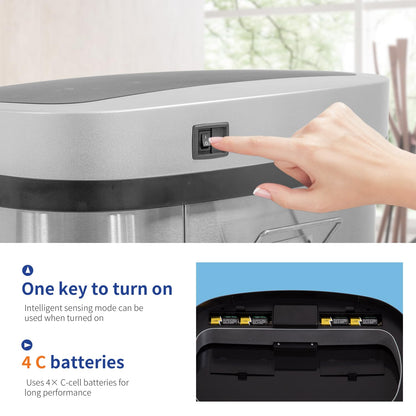 BestOffice 13 Gallon Automatic Touchless Stainless Steel Trash Can with Lid