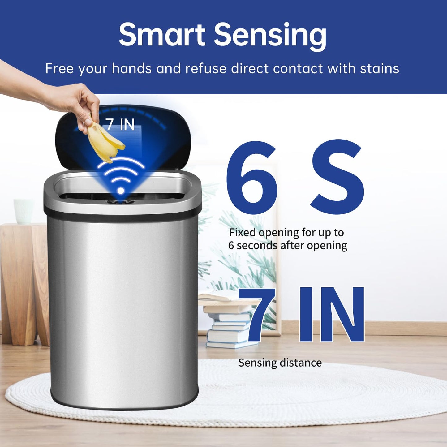 BestOffice 13 Gallon Automatic Touchless Stainless Steel Trash Can with Lid