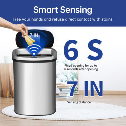BestOffice 13 Gallon Automatic Touchless Stainless Steel Trash Can with Lid